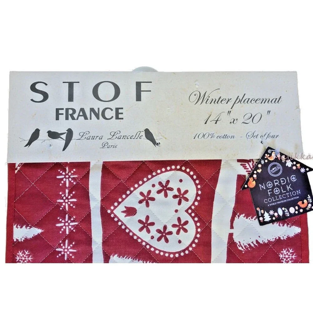 Stof France Christmas Placemats Quilted Winter Red Stag Hearts Scandi Set Of 4